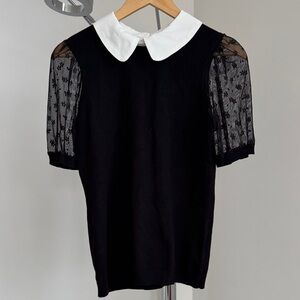 Adrianna Papell Black Top with White Trim Collar Detail